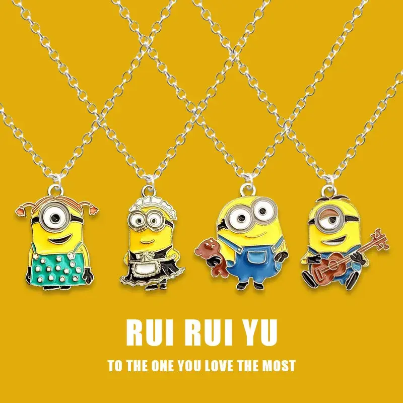 Minions Necklace Anime Cartoon Pendant Boys Girls Alloy Chain Kawaii Jewelry Decoration Cute Kids Toys Fashion BFF Necklace Gift