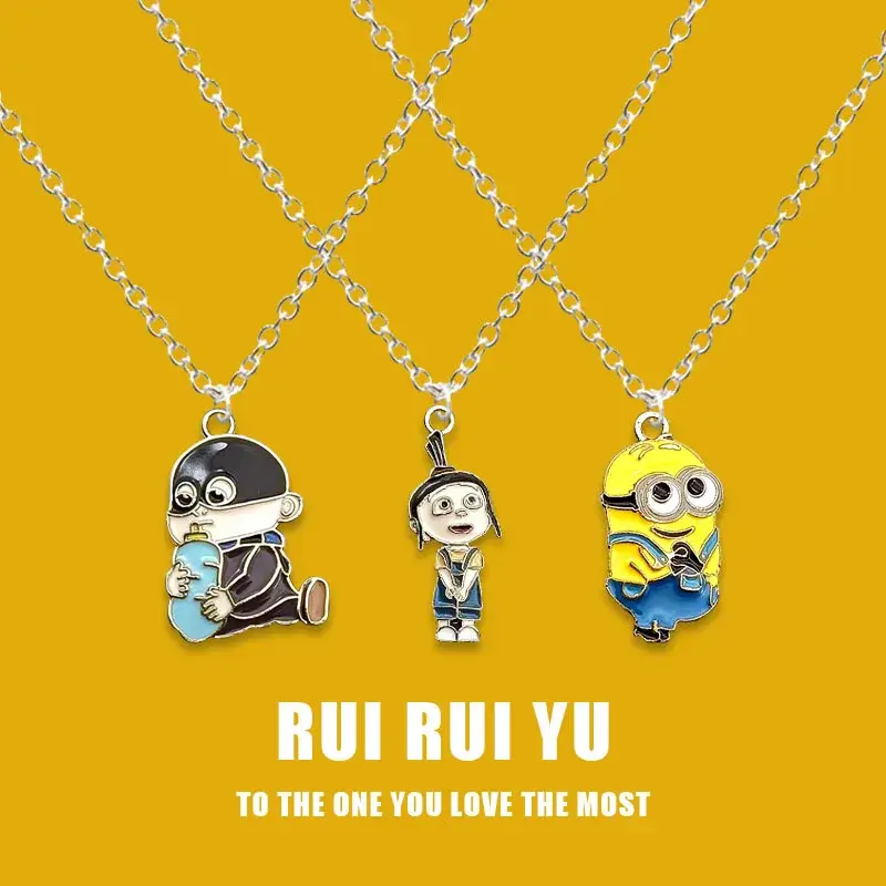 Minions Necklace Anime Cartoon Pendant Boys Girls Alloy Chain Kawaii Jewelry Decoration Cute Kids Toys Fashion BFF Necklace Gift