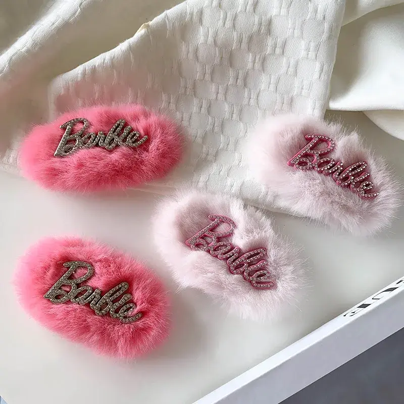 Kawaii Barbie Plush Hairpin Accessories Sweet Versatile Exquisite Pink Hairpin Cartoon Cute Simple Student Girls Bangs Clip Gift