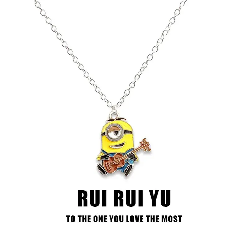 Minions Necklace Anime Cartoon Pendant Boys Girls Alloy Chain Kawaii Jewelry Decoration Cute Kids Toys Fashion BFF Necklace Gift