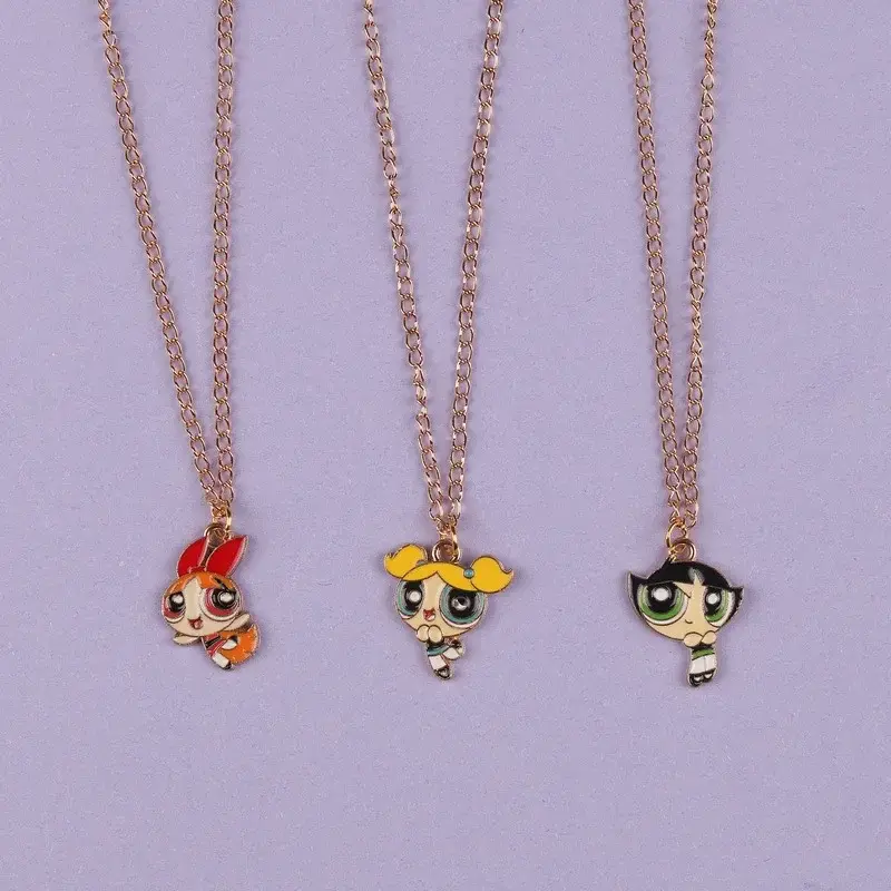 Anime PowerPuffs Cartoon Girls Necklaces Cartoon Peripheral Anime Figure Jewelry Accessories Cute Alloy Pendant Christmas Gifts
