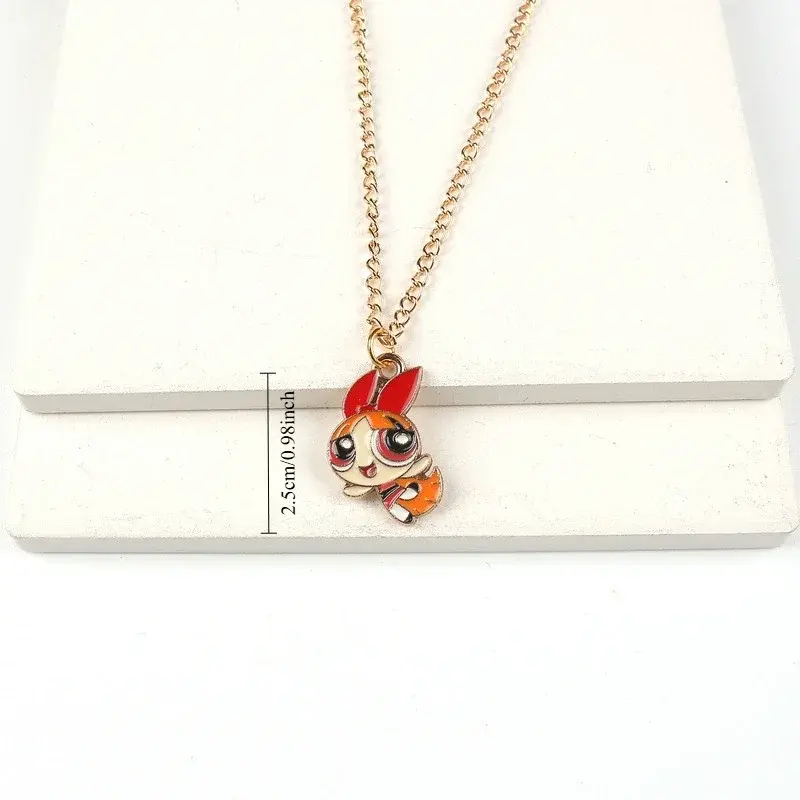 Anime PowerPuffs Cartoon Girls Necklaces Cartoon Peripheral Anime Figure Jewelry Accessories Cute Alloy Pendant Christmas Gifts