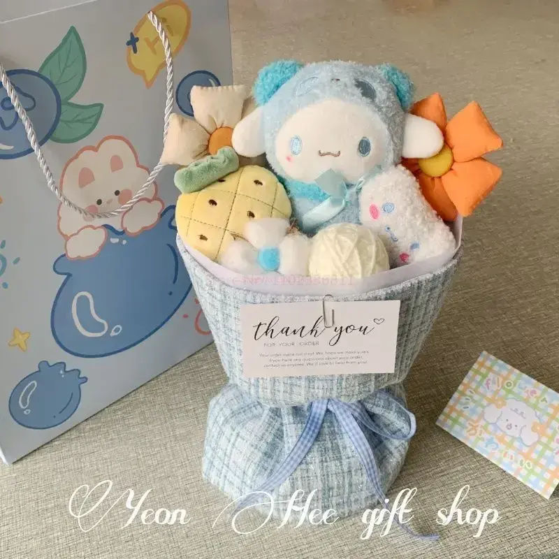 Sanrio Anime Kuromi Plush Flower Bouquet Cartoon Hellokitty Cinnamoroll Stuffed Plush Toy Kawaii Decor Doll Girl Valentine Gift
