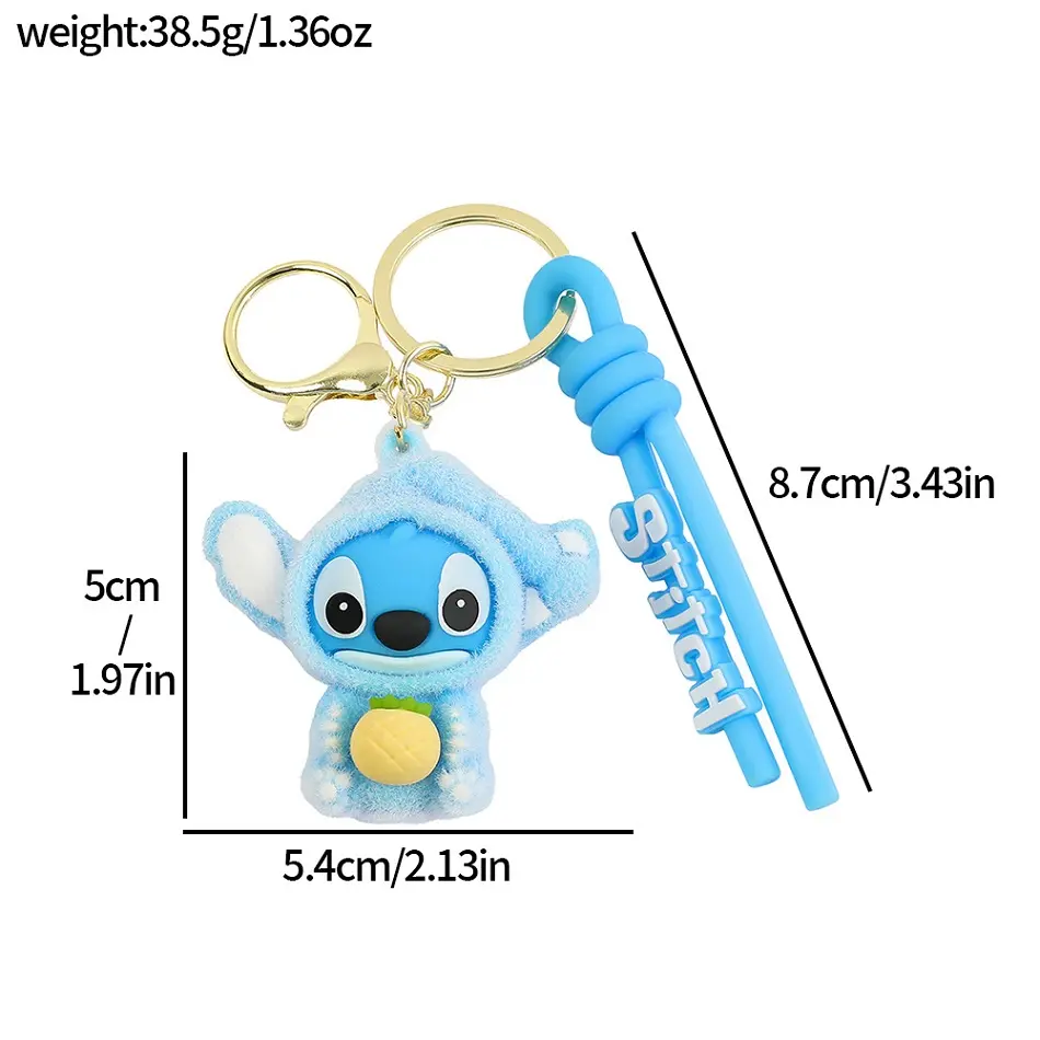 New Creative Idea Cute Flocking Stitch keychain accessories PVC Cartoon Mini Doll Bag Pendant holiday small gift Accessories