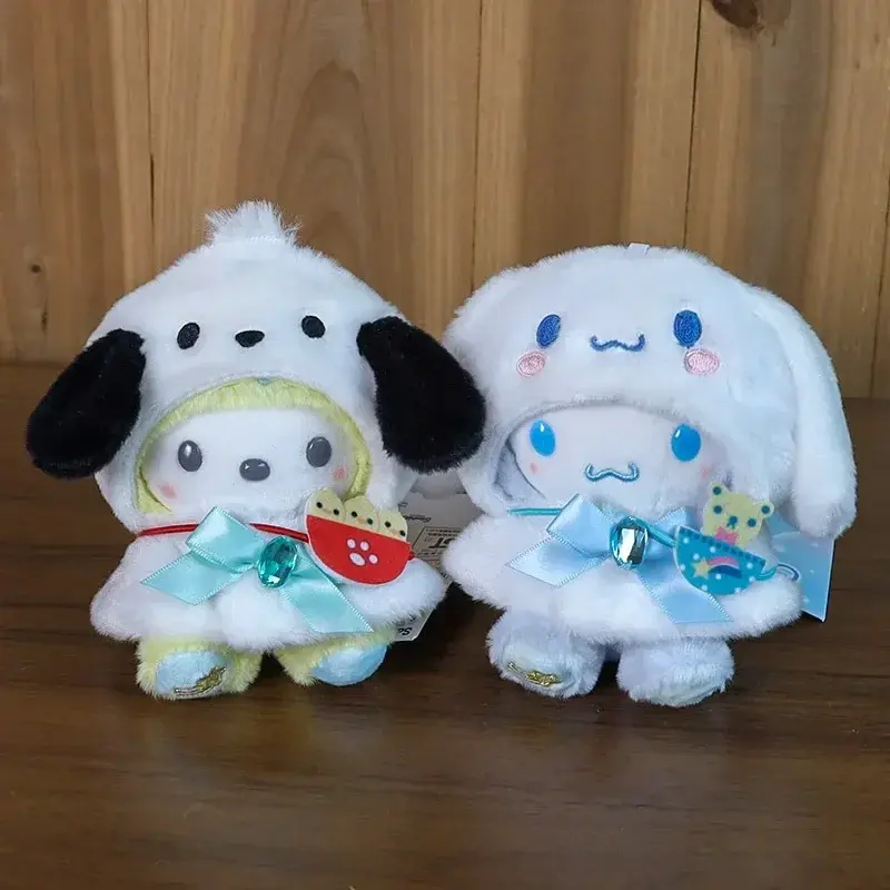 Sanrio My Melody Kuromi Cinnamoroll 15cm Plush Doll Clothes Cape Headgear Kawaii Pendant Cartoon Anime Character Accessories