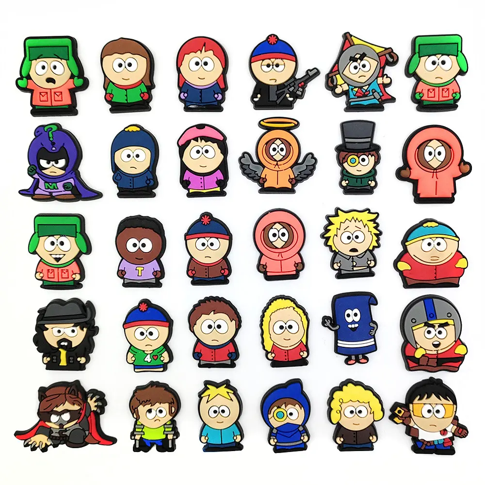30Pcs South Park Series Shoe Charms for Clogs Bubble Slides Sandals PVC Shoe Decorations Buckle Accessories for kids Girl