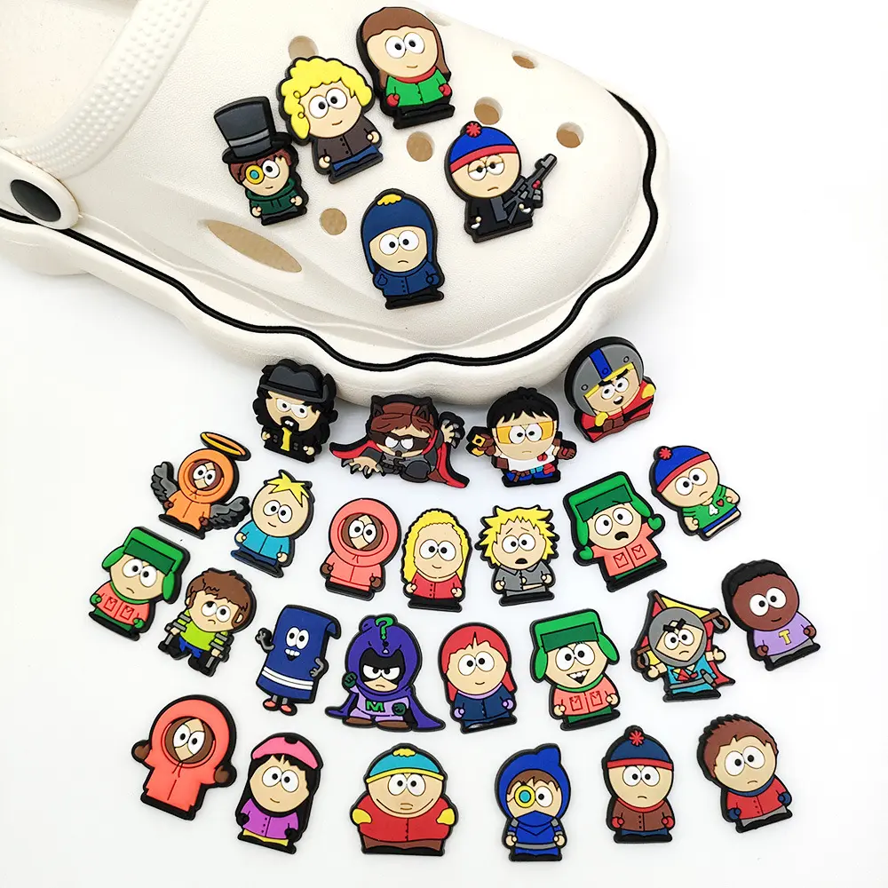 30Pcs South Park Series Shoe Charms for Clogs Bubble Slides Sandals PVC Shoe Decorations Buckle Accessories for kids Girl
