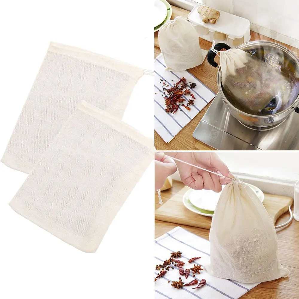 Reusable Cotton Food Filter Mesh Bag Strainer Mesh Nut Milk Bean Muslin Soup Filter Supplies Wine Strainer Slag Bags