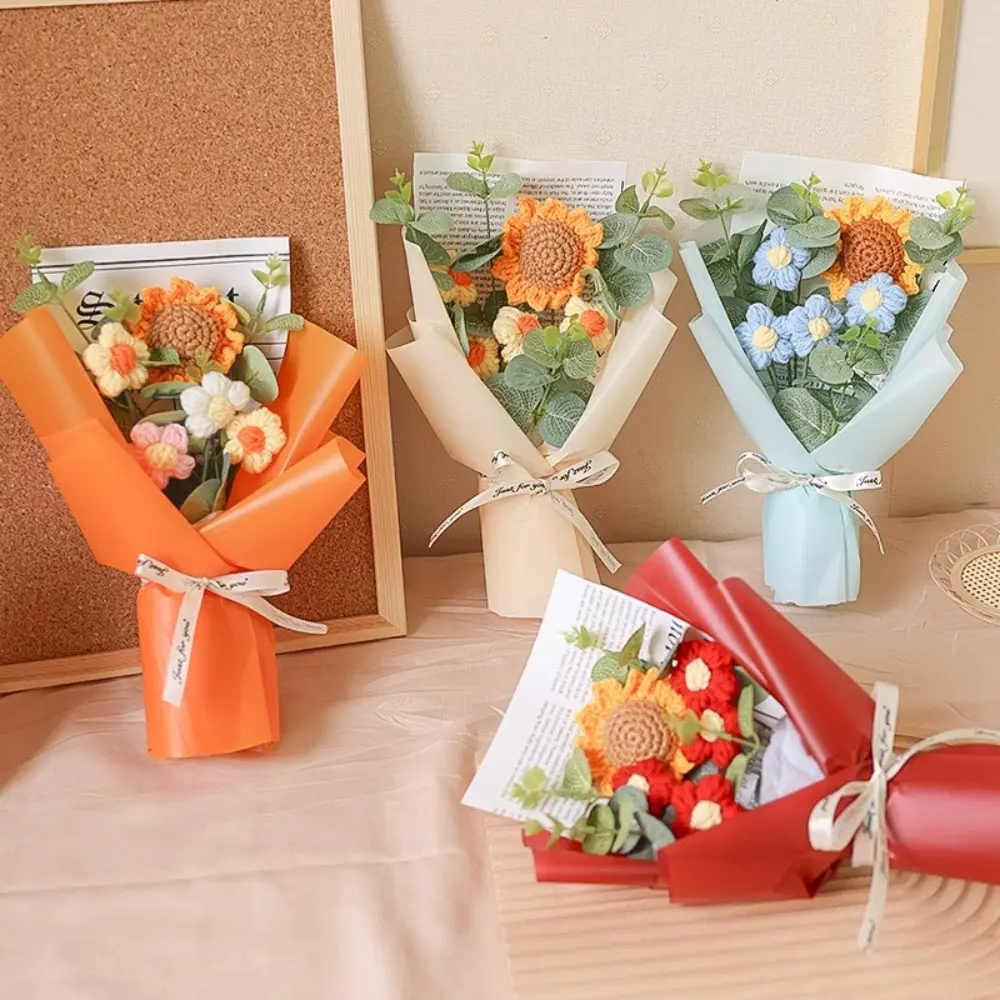 Artificial Flower Crochet Bouquet Handmade Sunflower Daisy Bouquet Anniversary Mothers Day Birthday Gift Eternal Flower