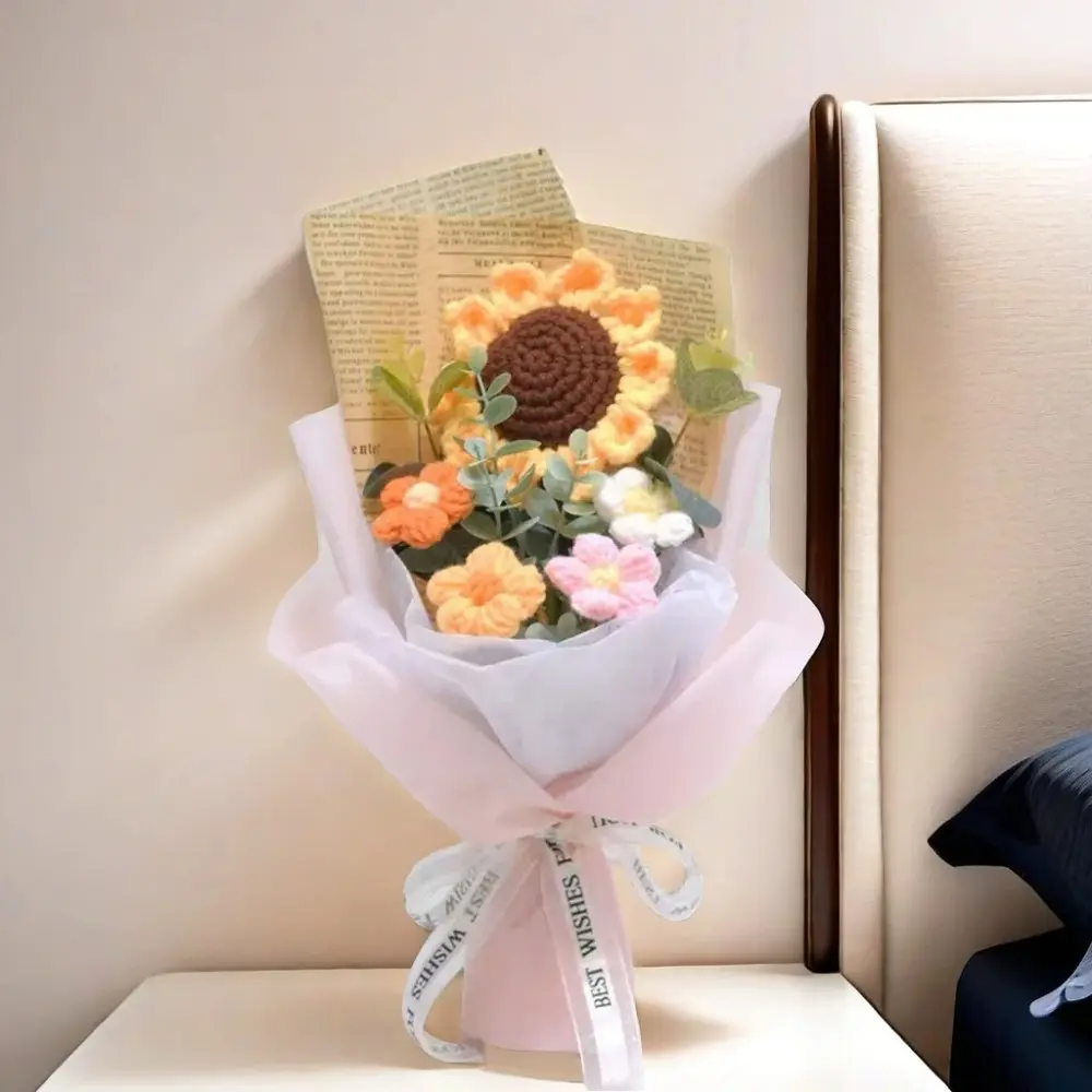 Artificial Flower Crochet Bouquet Handmade Sunflower Daisy Bouquet Anniversary Mothers Day Birthday Gift Eternal Flower
