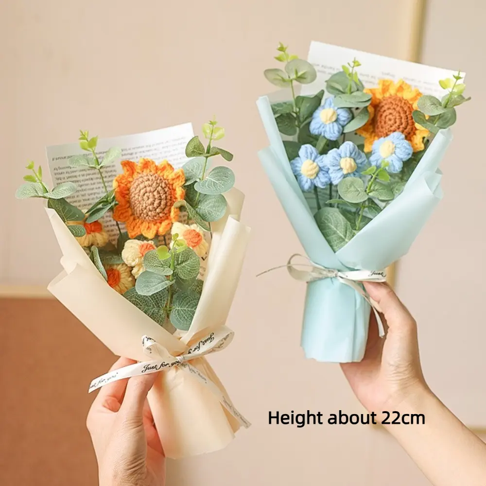 Artificial Flower Crochet Bouquet Handmade Sunflower Daisy Bouquet Anniversary Mothers Day Birthday Gift Eternal Flower