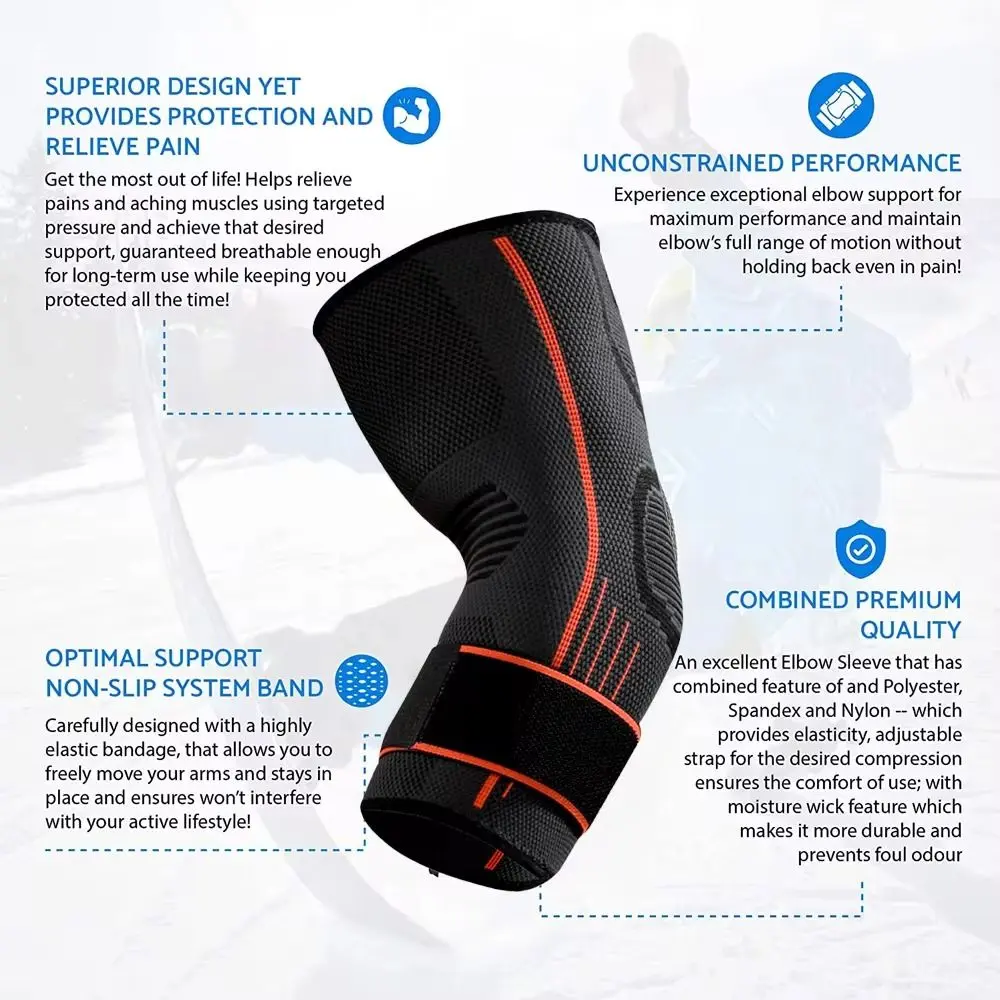 Durable Nylon Elbow Support Black Grey Orange Elastic Arm Sleeve Breathable Elbow Protection Unisex
