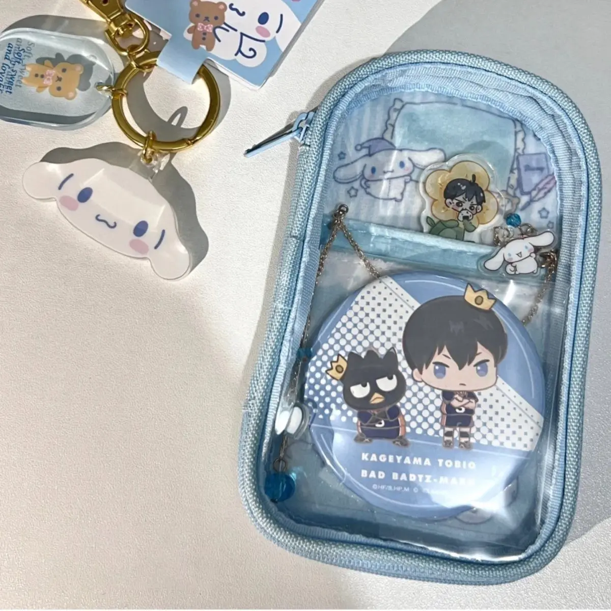 Sanrio Kuromi Melody Cartoon Storage Bag Headphone Protection Bag Portable Transparent Storage Bag With Keychain Cute Itabag Pen