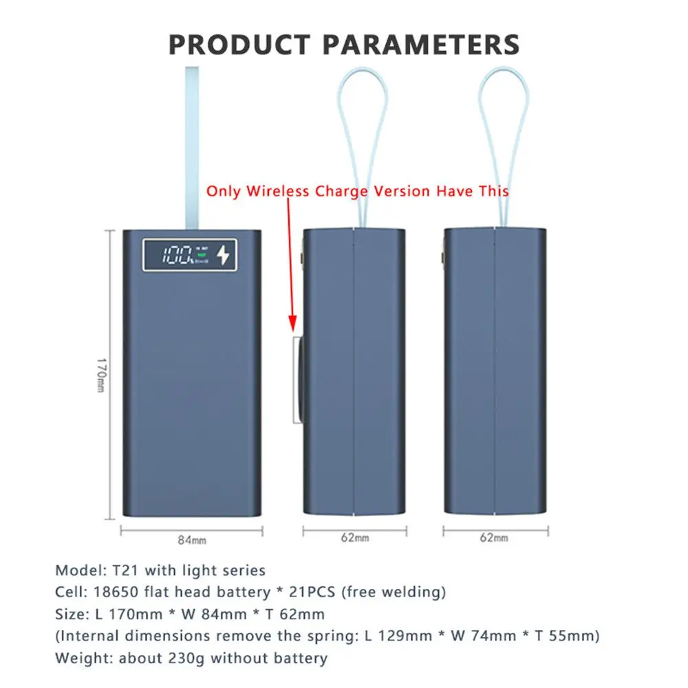 21x18650 Battery Storage Box Dual USB Charge18650 Battery Power Bank Case Shell with LED Light