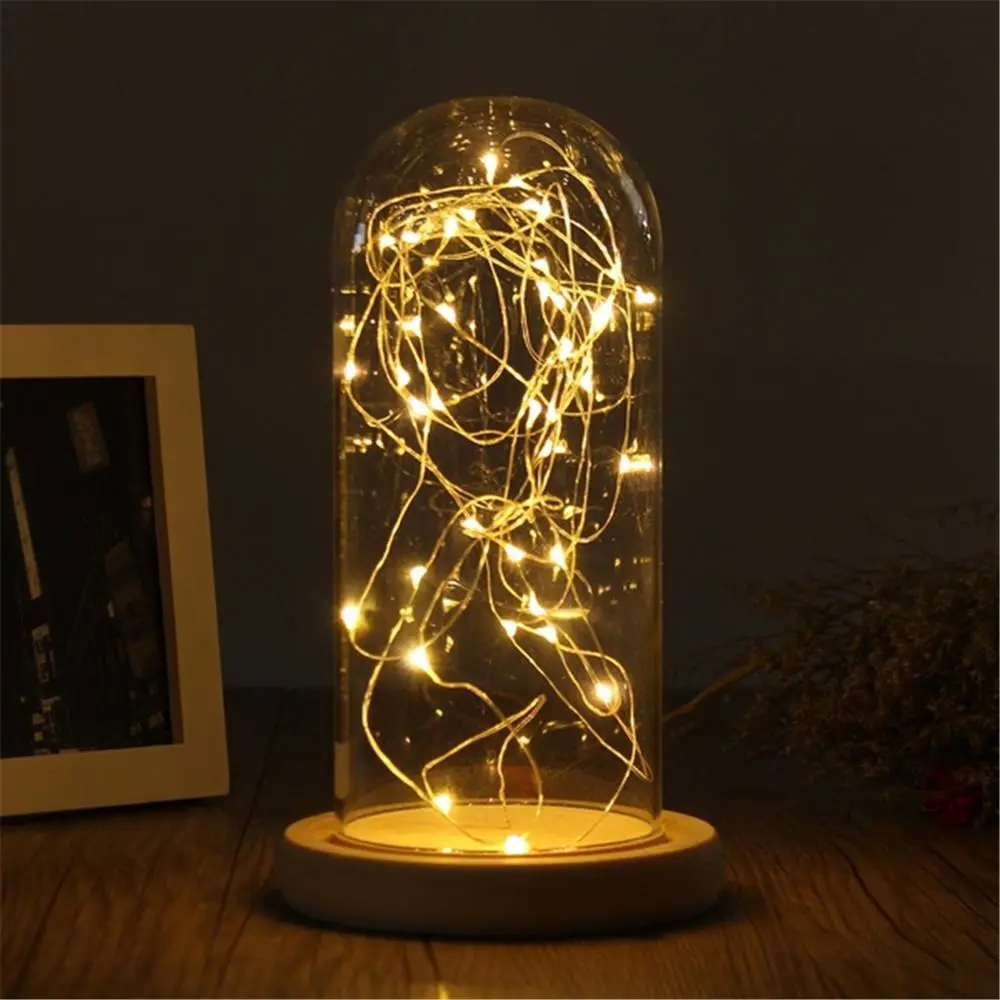 Glass Cloche Jar Display Stand Cover Terrarium Bottle with Wooden Base Acrylic Dust Cover Display Box Immortal Flower Box