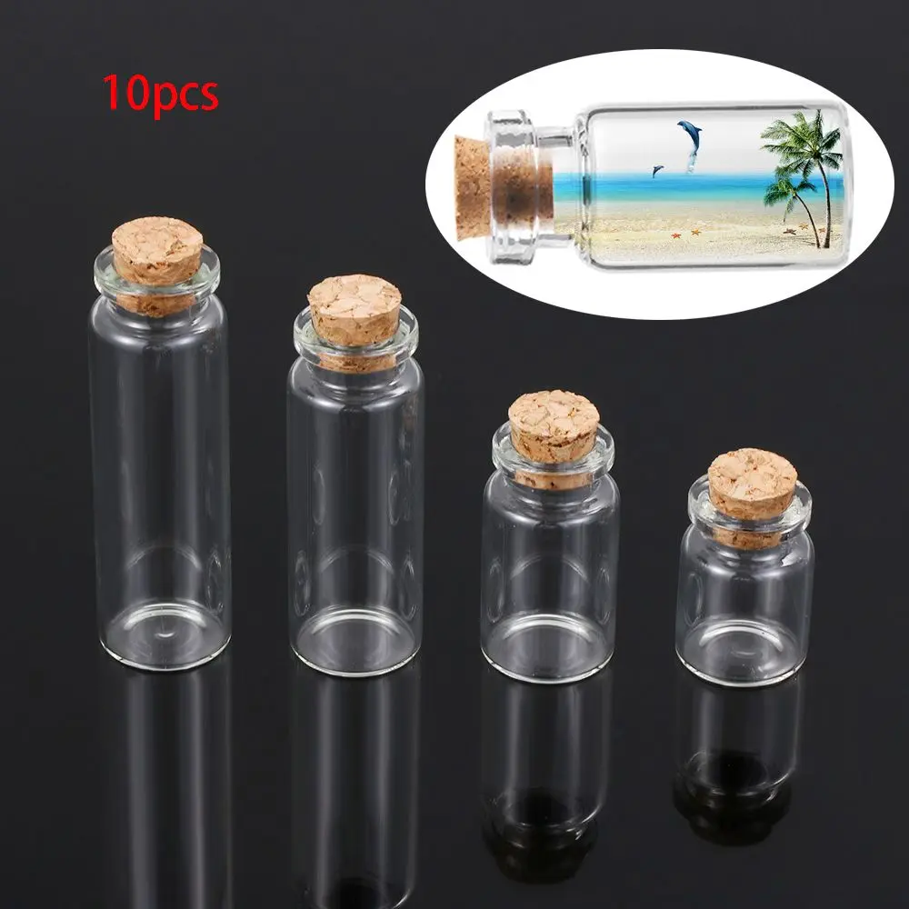 10pcs 5/8/12/15ml Clear Vials Glass Bottle With Cork Stopper Empty Wishing Message Bottles Transparent Tiny Small Bottles