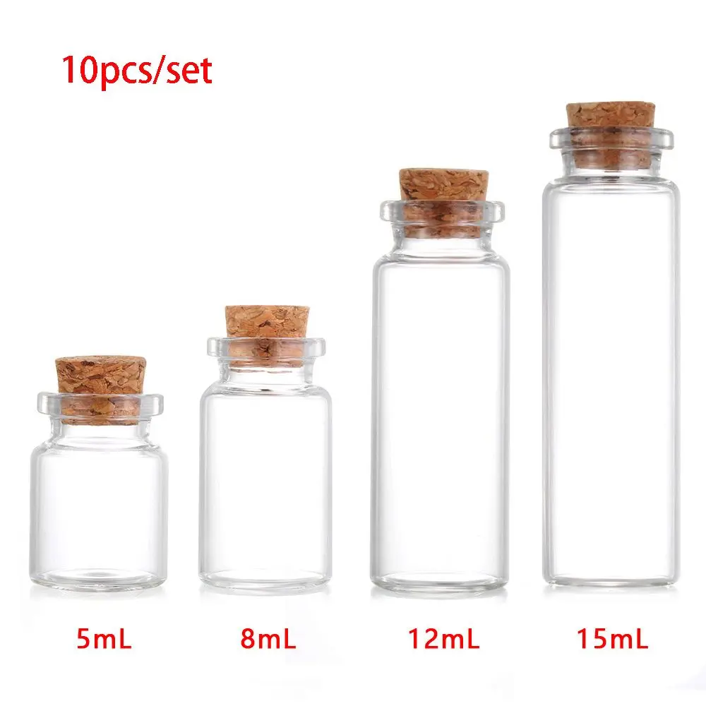10pcs 5/8/12/15ml Clear Vials Glass Bottle With Cork Stopper Empty Wishing Message Bottles Transparent Tiny Small Bottles