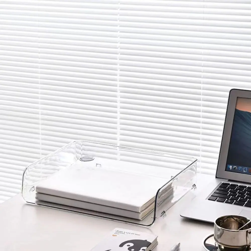 Transparent Desktop File Tray Stackable Large Capacity Stationery Book Storage Rack Home Office A4 Document Paper Organizer