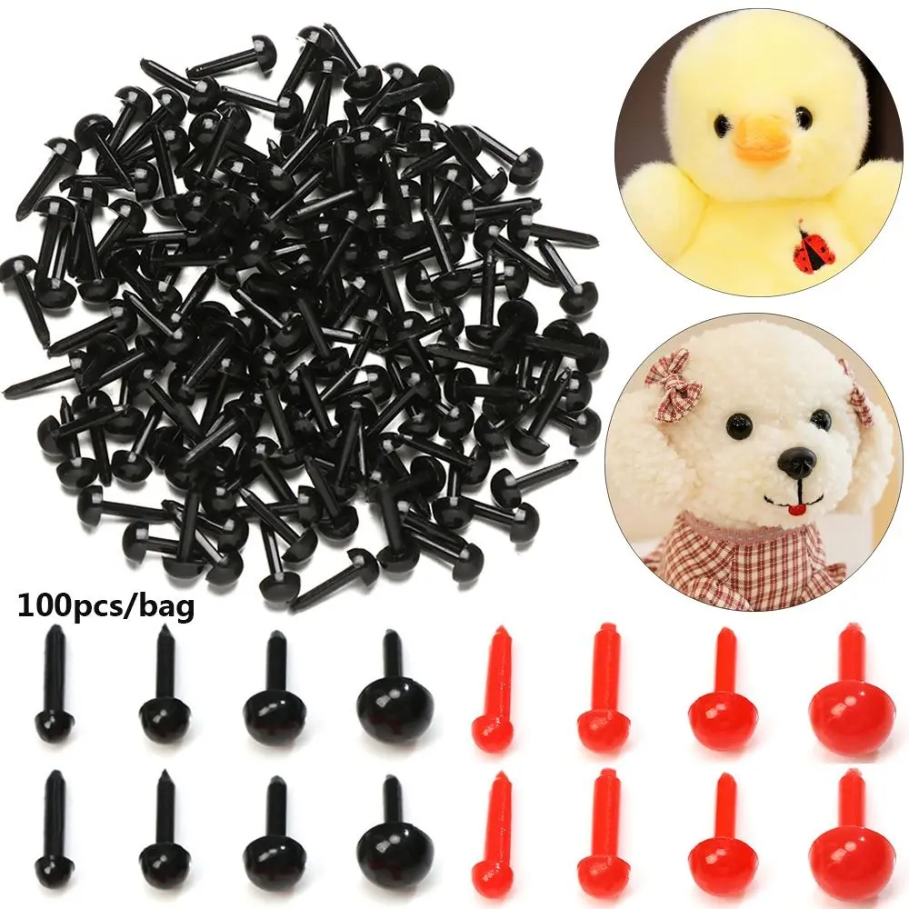 100pcs/bag 3mm/4mm/5mm/6mm Plastic Mini Safety Round Nose for Doll for Teddy Dog Stuffed Doll Animals Plush Doll Eyes Accessory