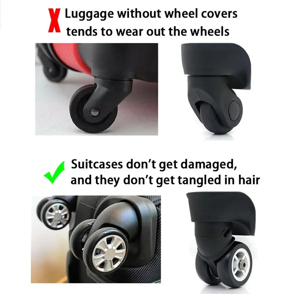 8PCS/Set Travel Luggage Caster Shoes Silicone Suitcase Wheels Protection Cover with Reduce Noise Trolley Box Casters Cover