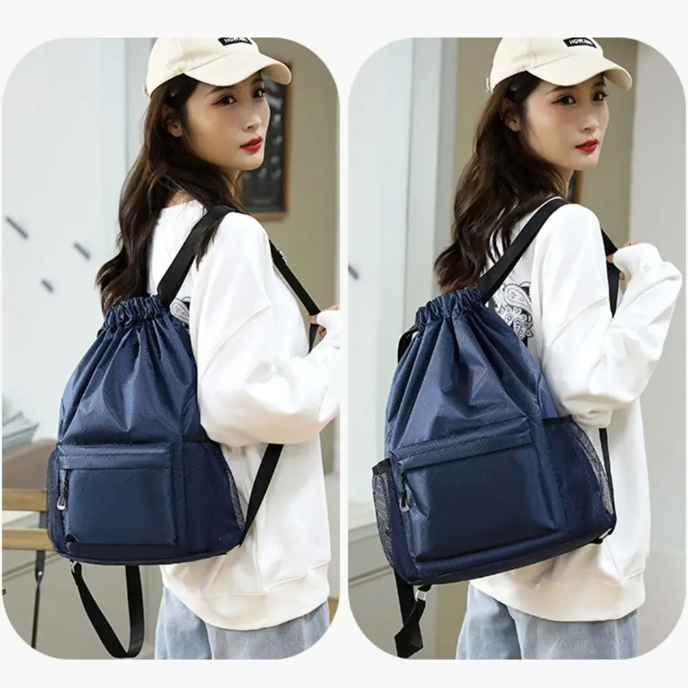 Outdoor Double Shoulder Rucksack Simple Solid Color Waterproof Drawstring Bag Backpack Fashion