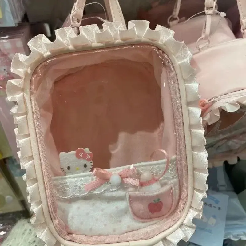 Sanrio Kawaii Doll Transparent Lace Handbag Pendant Within 20cm Anime Character Doll Pacifier Accessories Dustproof Display Bag
