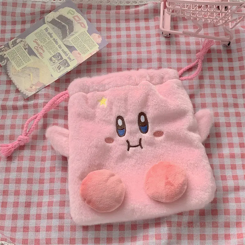 Cartoon Stars Kirby Plush Drawstring Backpack for Kids Boys Girls Draw String Bags Cute Outdoor Dating Storage Pouch Portable
