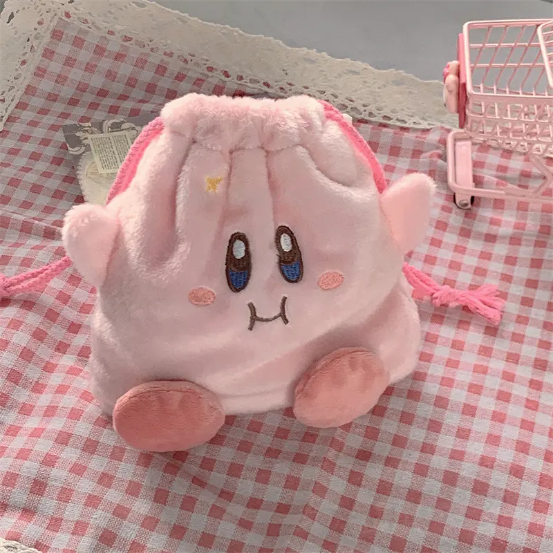 Cartoon Stars Kirby Plush Drawstring Backpack for Kids Boys Girls Draw String Bags Cute Outdoor Dating Storage Pouch Portable