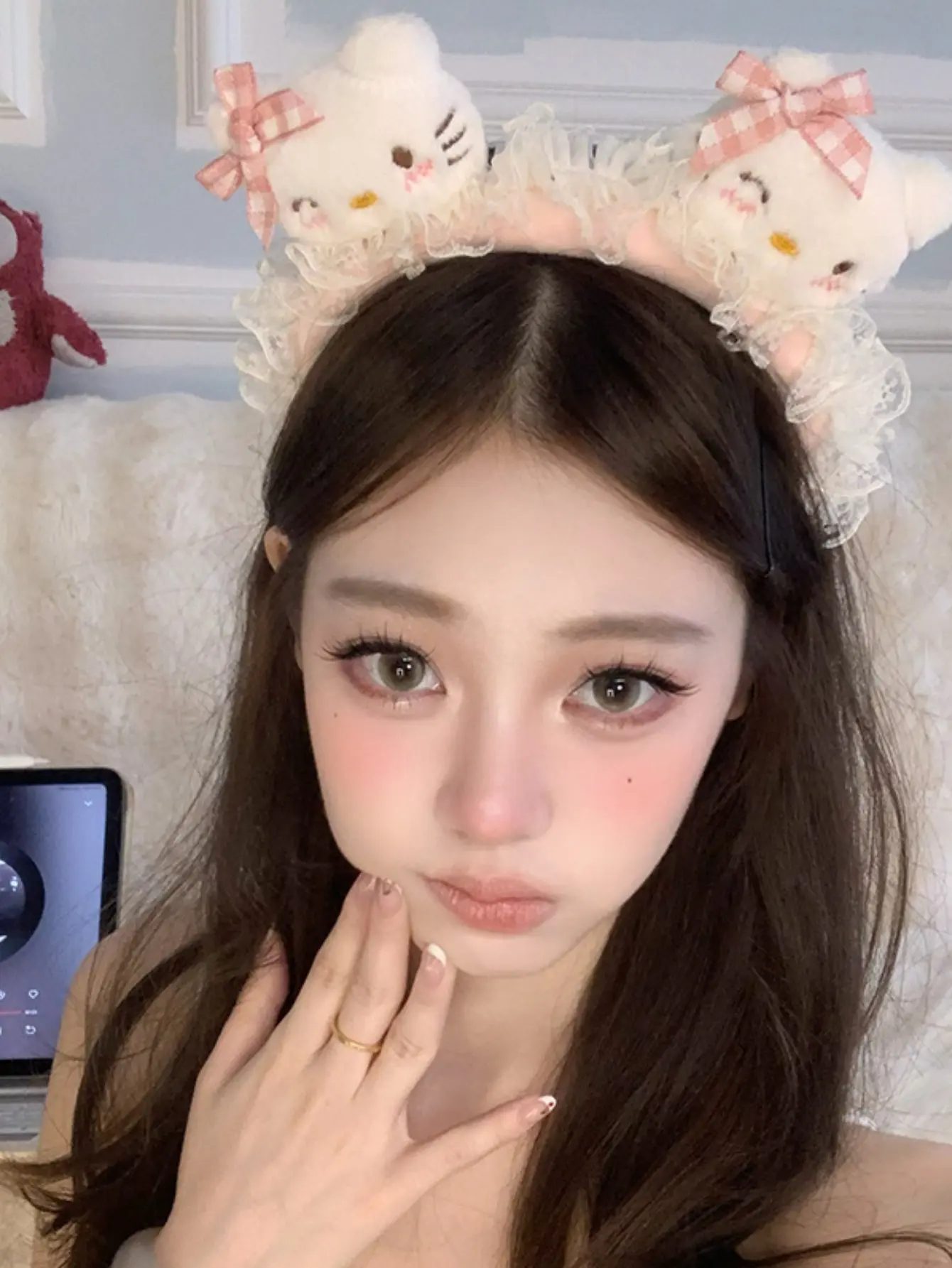 1pc Hellokittyes Lace Trim Cute Headband New Autumn And Winter Cartoon Face Washing And Makeup Release Headband Hair Good gift f