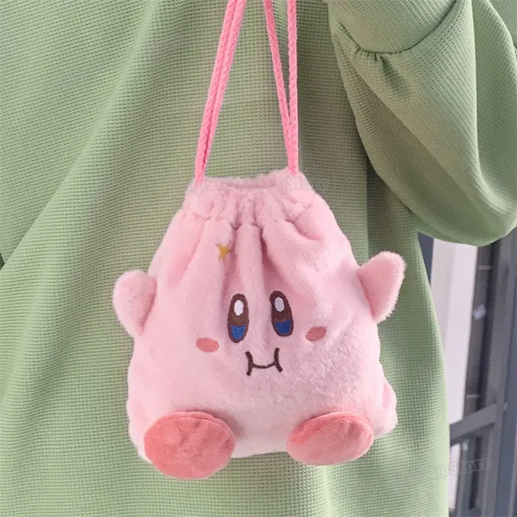 Cartoon Stars Kirby Plush Drawstring Backpack for Kids Boys Girls Draw String Bags Cute Outdoor Dating Storage Pouch Portable