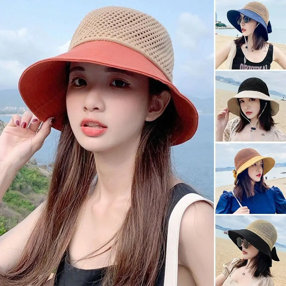 Summer Women Bucket Hat UV Protection Sun Hats Soft Foldable Wide Brim Outdoor Beach Hat Panama Cap
