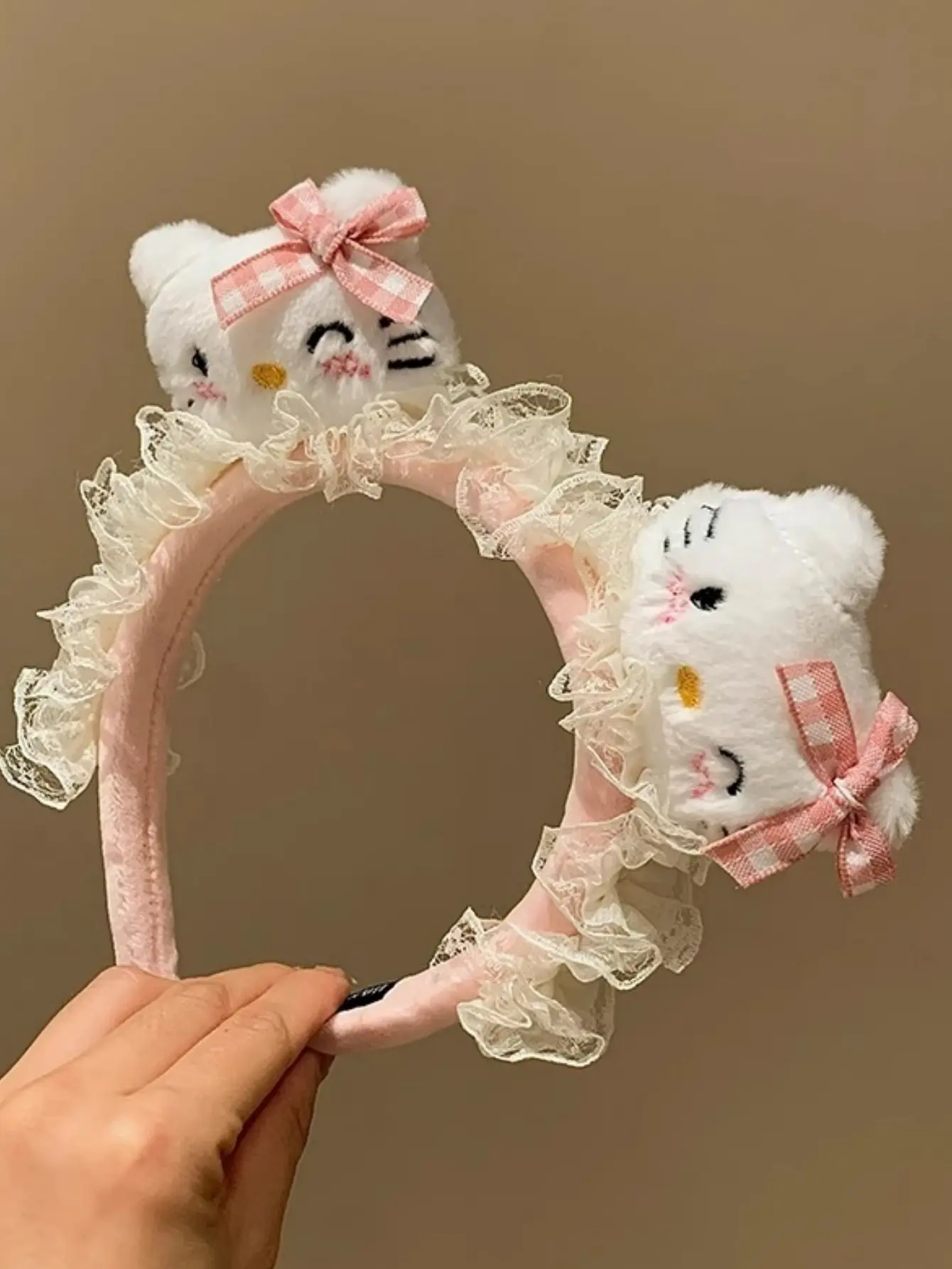 1pc Hellokittyes Lace Trim Cute Headband New Autumn And Winter Cartoon Face Washing And Makeup Release Headband Hair Good gift f