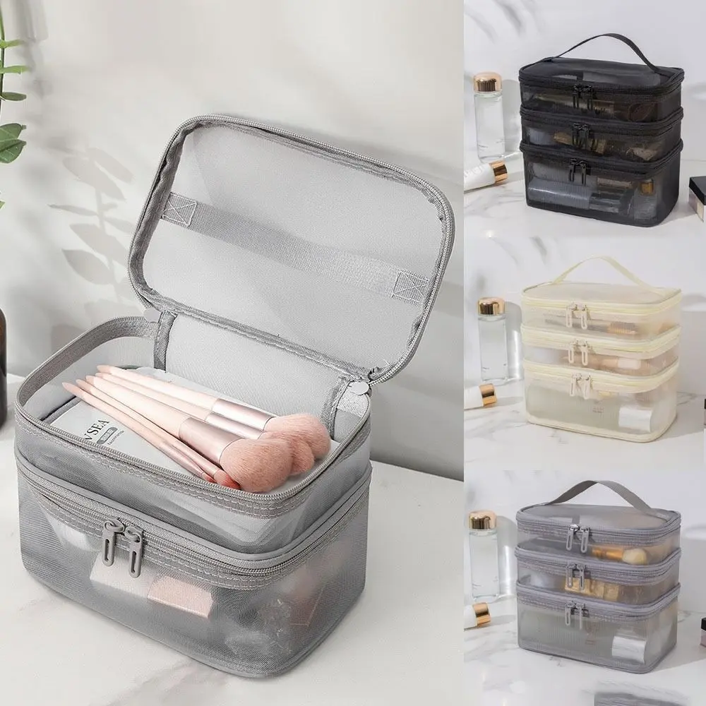 Women's Portable Transparent Mesh Travel Cosmetic Bag Large Capacity 1/2/3 layer Toiletry Bag Storage Makeup Case