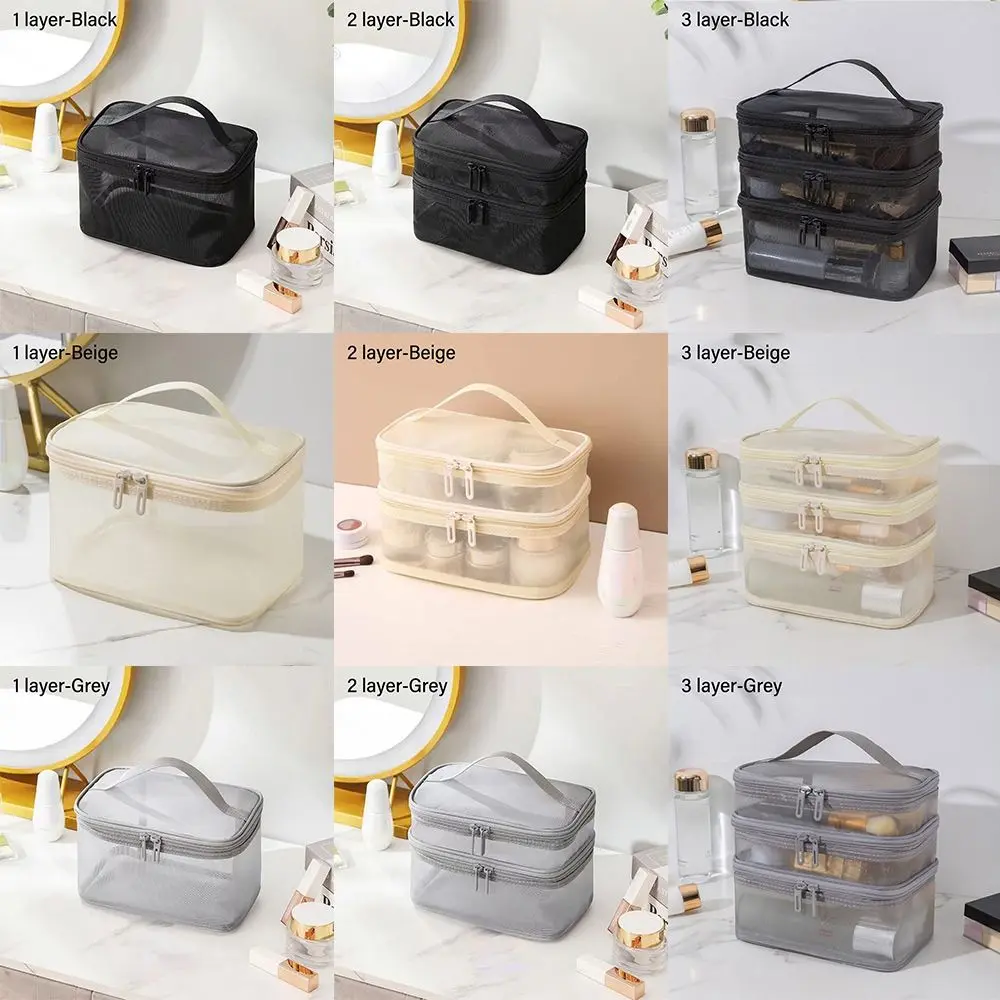 Women's Portable Transparent Mesh Travel Cosmetic Bag Large Capacity 1/2/3 layer Toiletry Bag Storage Makeup Case