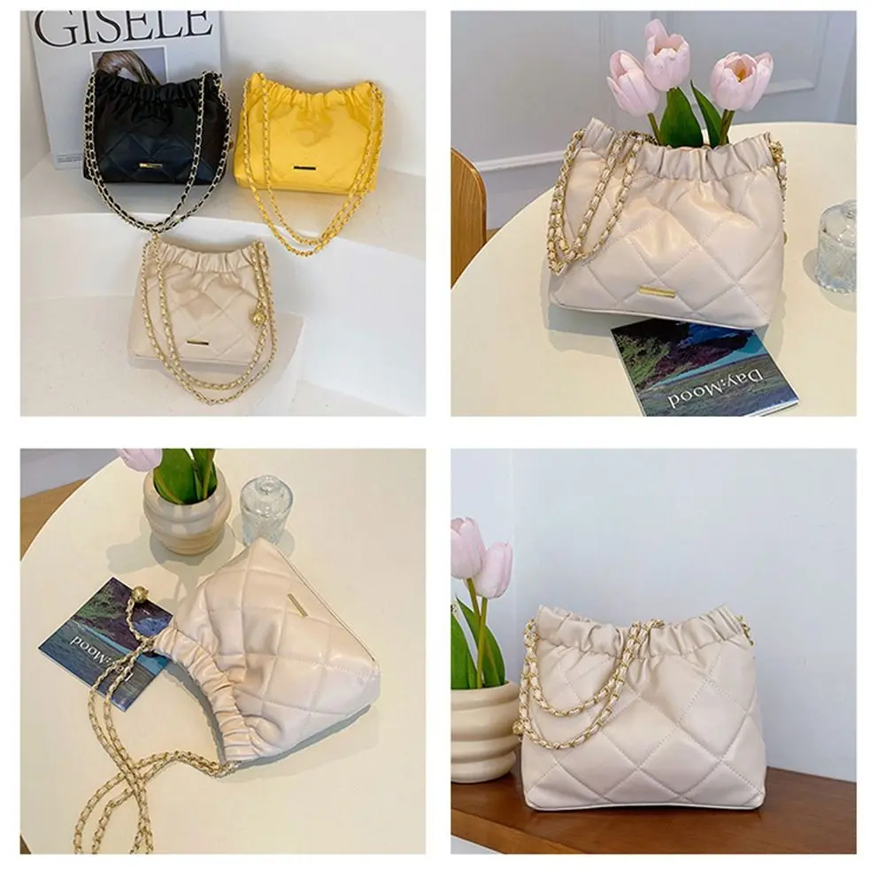 Shoulder Bag for Women Girls PU Leather Pleated Plaid Crossbody Bag Bucket Bag Large Capacity Tote Handbag Underarm Bag