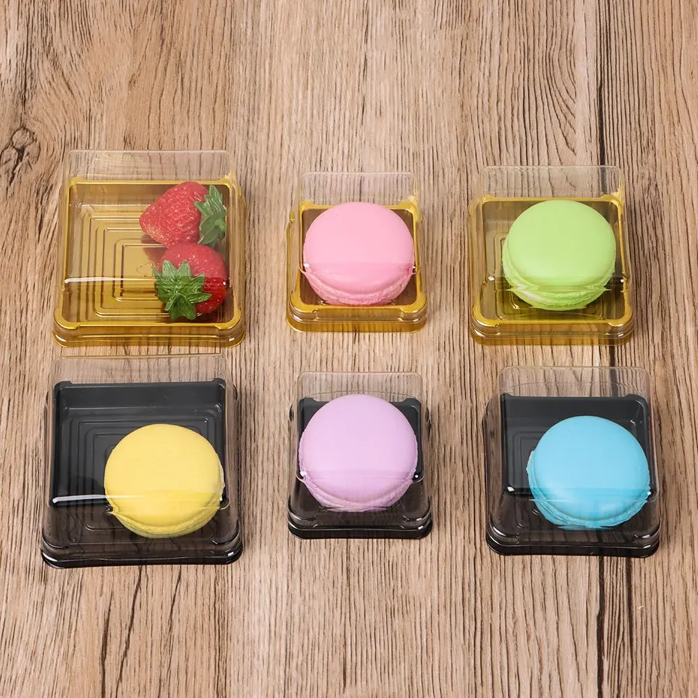 50pcs Plastic Square Moon Cake Boxes Egg-Yolk Puff Container Golden Packing Box Multi Size Mooncake Container
