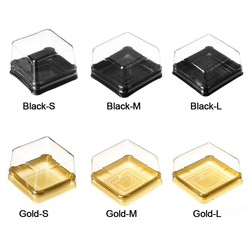 50pcs Plastic Square Moon Cake Boxes Egg-Yolk Puff Container Golden Packing Box Multi Size Mooncake Container