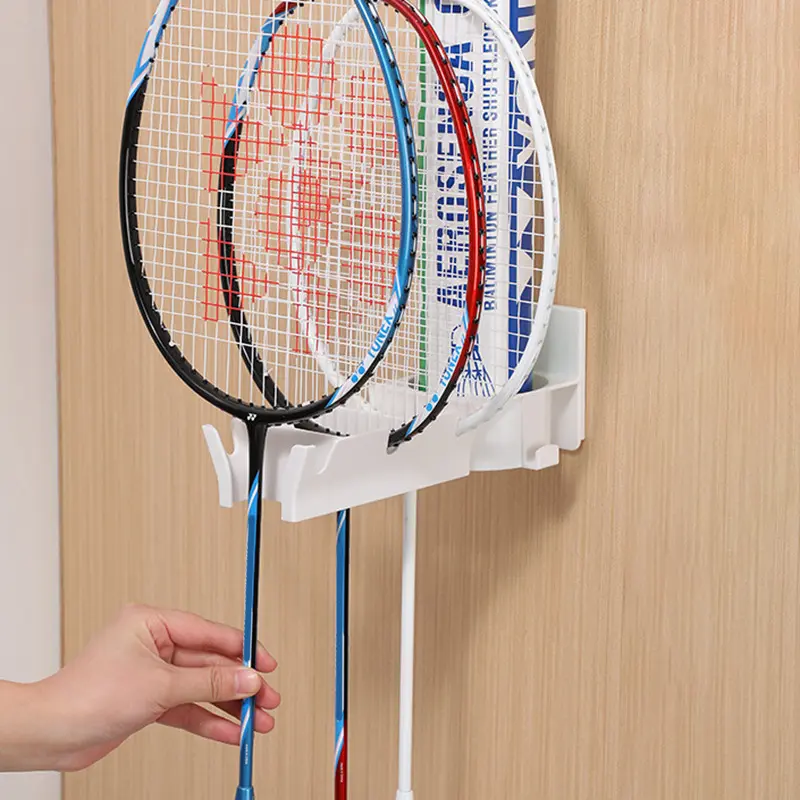 New Wall Mounted Badminton Racket Holder 3-Slots Punch Free Tennis Racket Hanger with Ball Storage Storage Rack Tennis