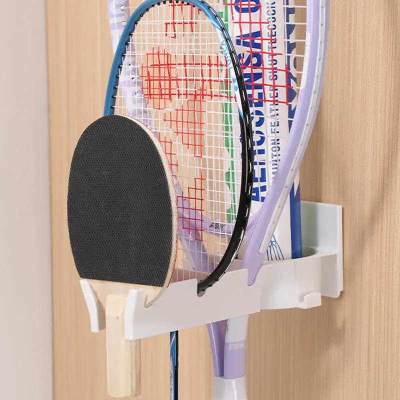 New Wall Mounted Badminton Racket Holder 3-Slots Punch Free Tennis Racket Hanger with Ball Storage Storage Rack Tennis