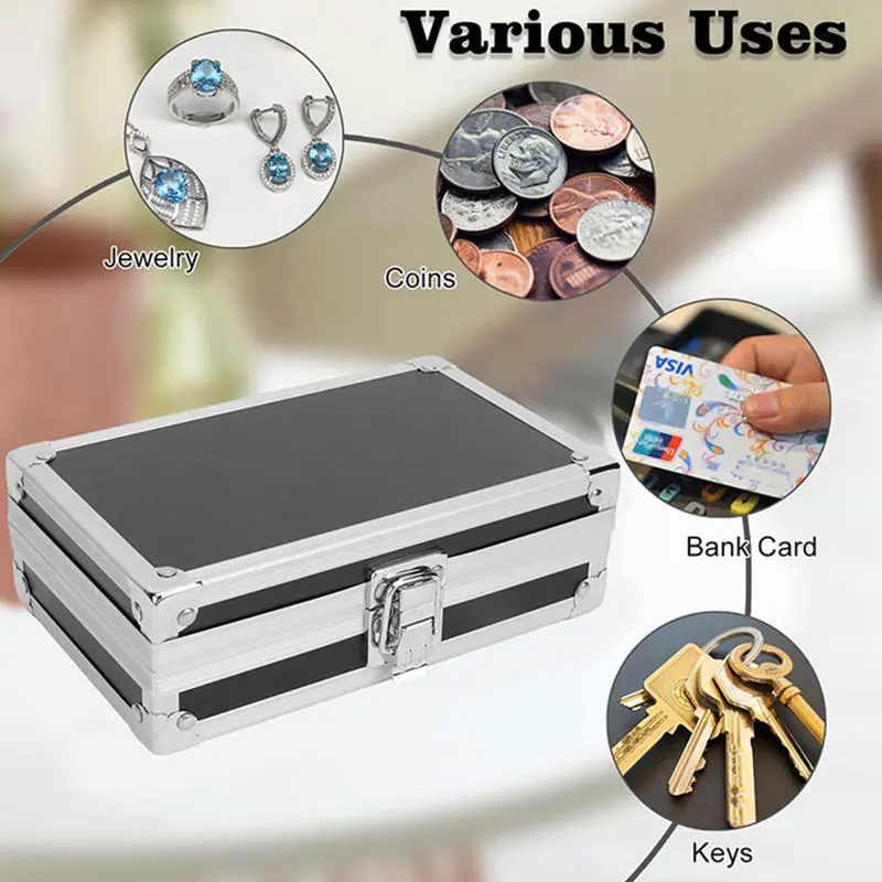 Portable Aluminum Alloy Storage Box Cash Document Tools Home Safe Black Custom Props Metal Password Storage Box