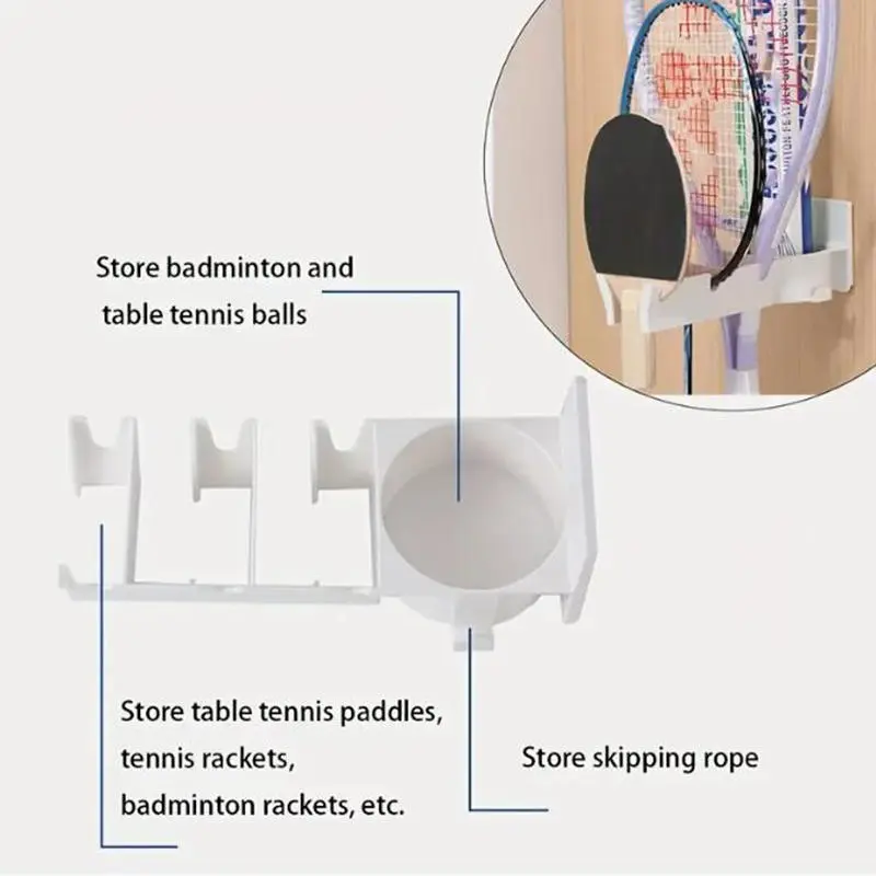 New Wall Mounted Badminton Racket Holder 3-Slots Punch Free Tennis Racket Hanger with Ball Storage Storage Rack Tennis