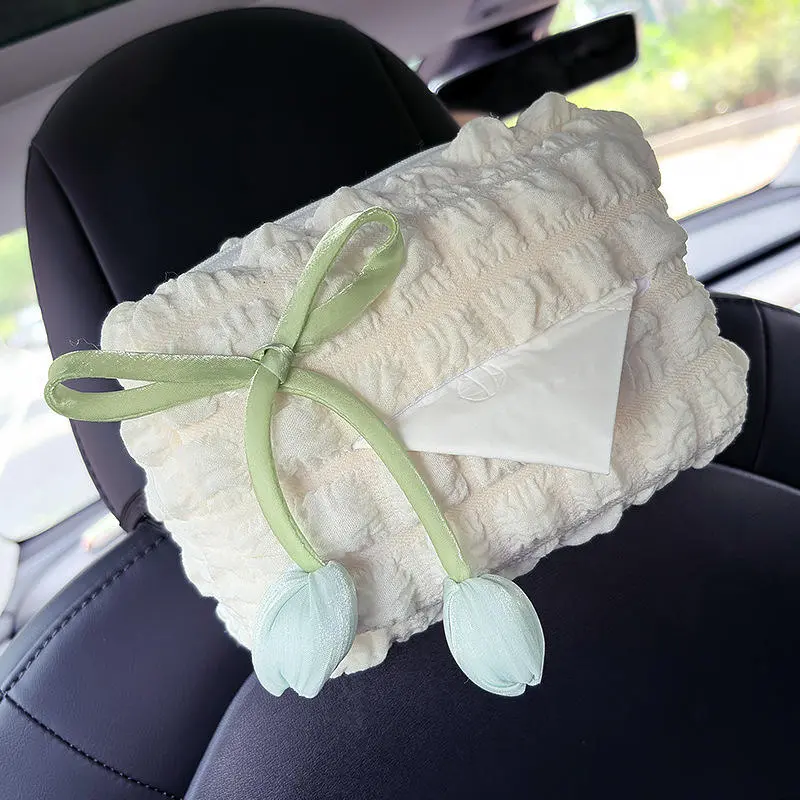 Cream Puff Tissue Box Holder Cute Tissue Boxes Bracket Auto Armrest Box Car Seat Back Car Decorations Car Tissue Holder