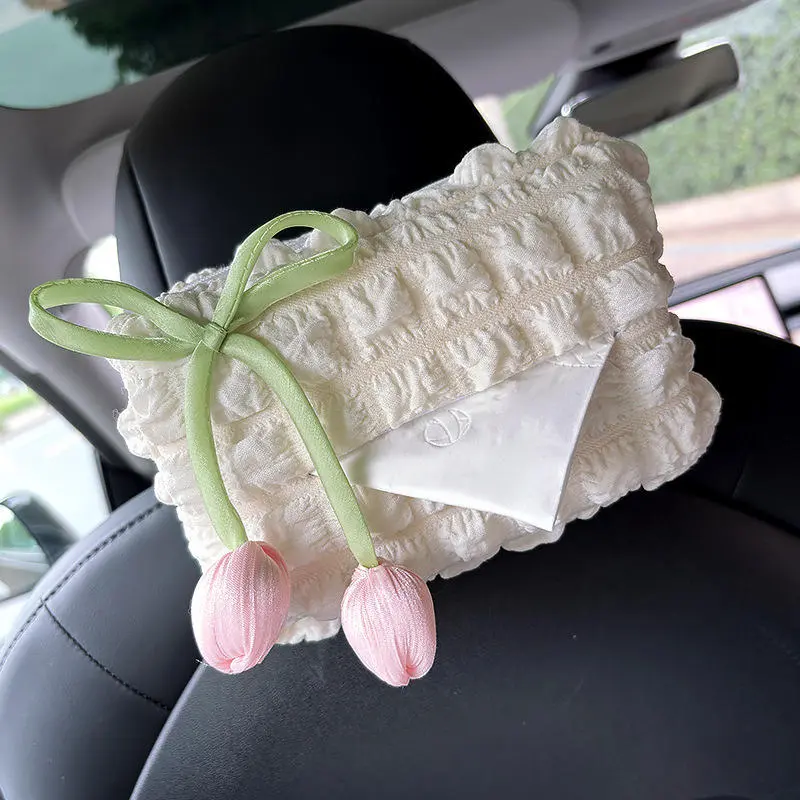 Cream Puff Tissue Box Holder Cute Tissue Boxes Bracket Auto Armrest Box Car Seat Back Car Decorations Car Tissue Holder