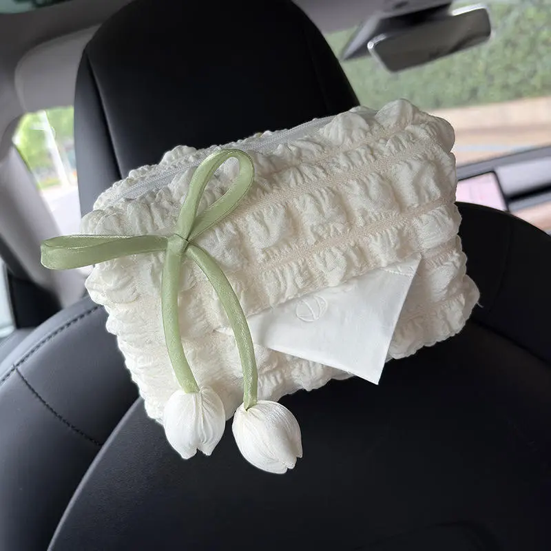 Cream Puff Tissue Box Holder Cute Tissue Boxes Bracket Auto Armrest Box Car Seat Back Car Decorations Car Tissue Holder