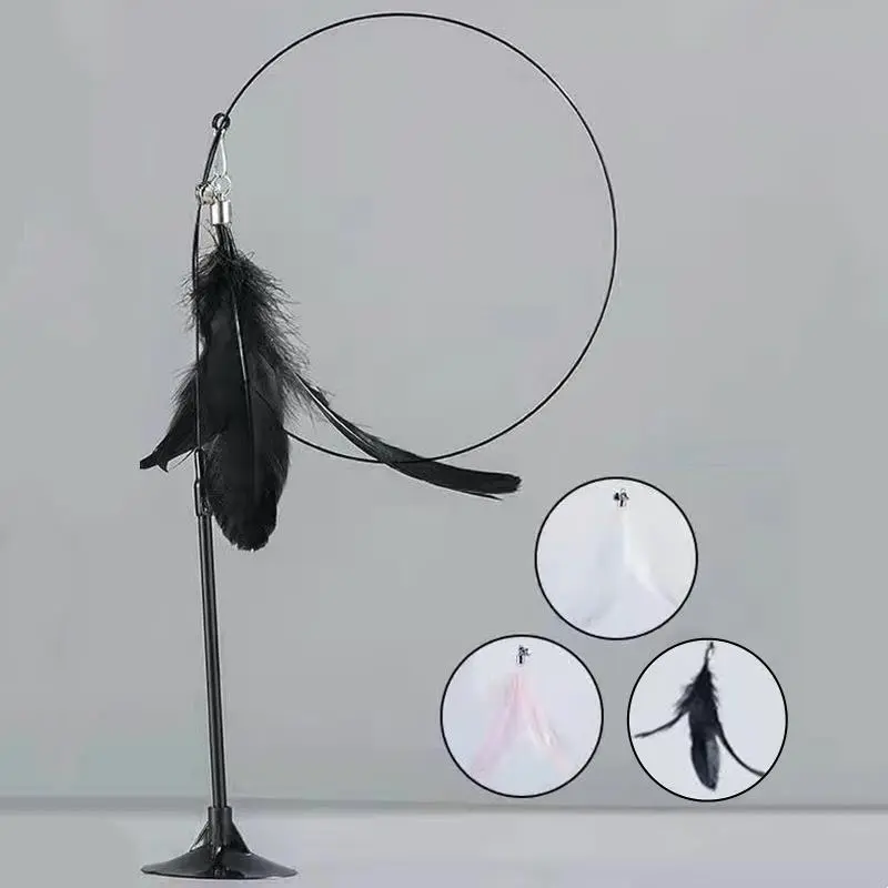 Interactive Cat Toy Handfree Cat Stick Playing Kitten Playing Teaser Wand Toy Suction Cup Bird/Feather Cat Wand Pet Supplies