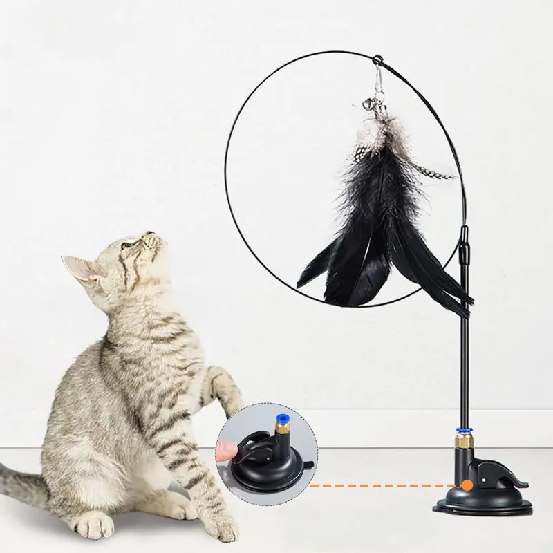 Interactive Cat Toy Handfree Cat Stick Playing Kitten Playing Teaser Wand Toy Suction Cup Bird/Feather Cat Wand Pet Supplies
