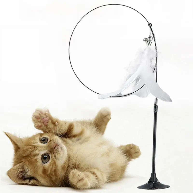 Interactive Cat Toy Handfree Cat Stick Playing Kitten Playing Teaser Wand Toy Suction Cup Bird/Feather Cat Wand Pet Supplies
