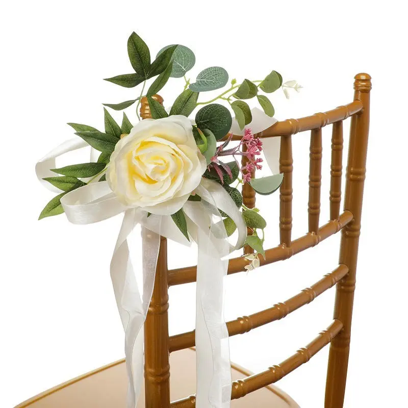 Forest Chair Back Flower Banquet Decoration Wedding Celebration Aisle Pew Flowers Floral Arrangement Silk Cloth Floral Plant