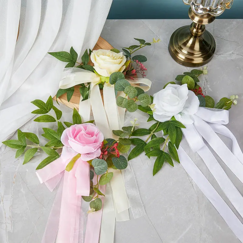 Forest Chair Back Flower Banquet Decoration Wedding Celebration Aisle Pew Flowers Floral Arrangement Silk Cloth Floral Plant