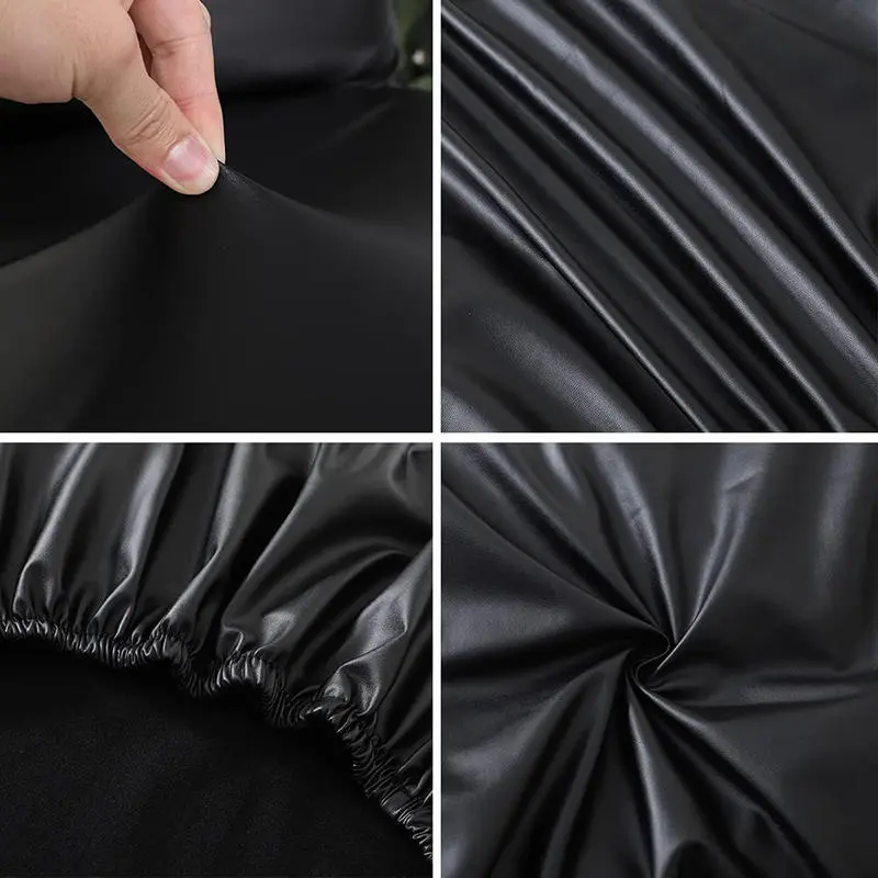 2PCS PU Leather Chair Seat Cover Slipcover Elastic for Home Office Hotel Chair Seat Cover Dining Seat Protector Slipcover